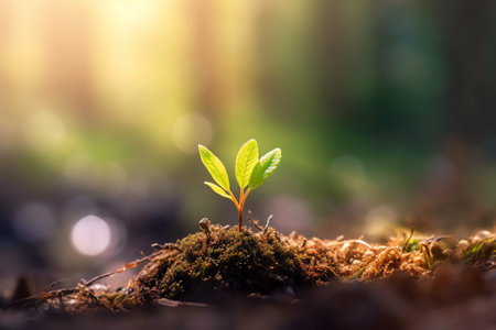 Seed of a tree sprouting in a forest in springの素材