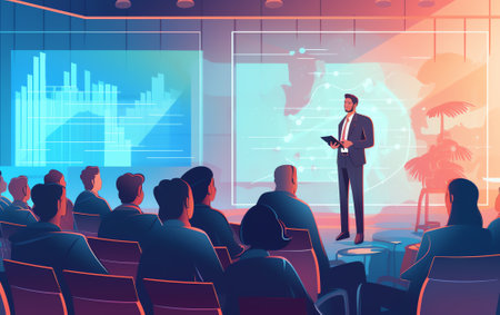 Speaker Giving a Talk at Business Meeting. Audience in the conference hall. Business and Entrepreneuの素材