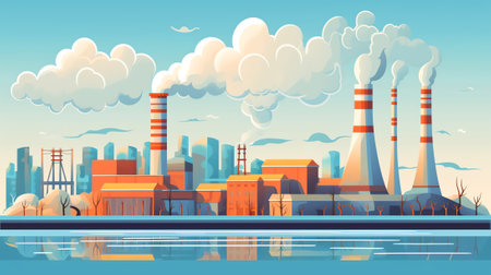 Air pollution, environmental problems web page, vector illustration. Industrial factory and car withの素材