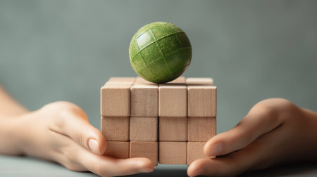 mbti - word is written on wooden cubes on a bright green background. close-up of wooden elements. Inの素材
