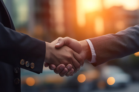 Business partnership meeting. Picture businessmans handshake. Successful businessmen handshaking aftの素材