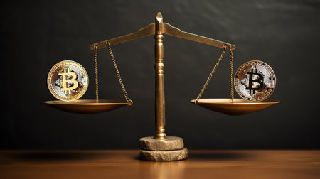 Portfolio management and asset allocation concept : Dollar bag, financial products on balance scaleの素材