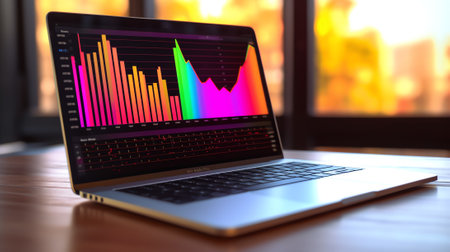 3d rendering laptop with cylinder chartの素材