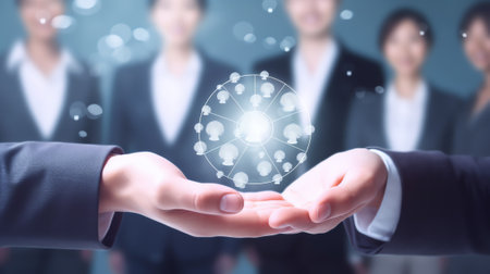 Businessman hold circle of network structure HR - Human resources. Business leadership concept. Manaの素材