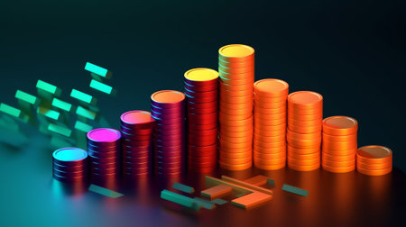 Indian Rupee currency coins on financial chart background 3D vector illustrationの素材