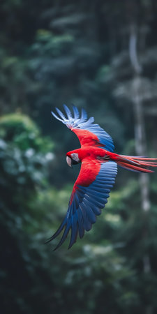 red Macaw, ara macao, feeding on guava in San Carlos Antioquia Colombiaの素材
