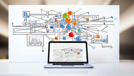 hand drawing blank flow chart on new modern computer as conceptの素材