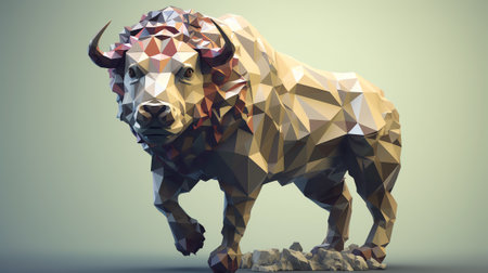 Origami style bull and bear - 3D illustrationの素材