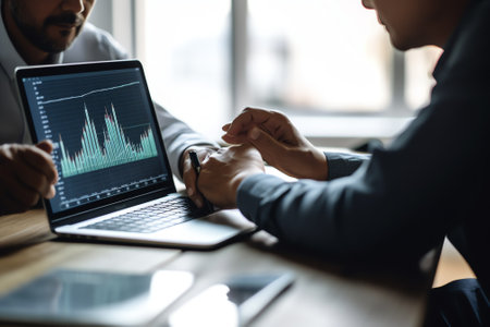 Businessmen work with stock market investment to analyze trading data.の素材