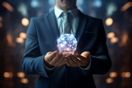 Businessman touching the brain working of Artificial Intelligence (AI) 
Automation, Predictive analyの素材