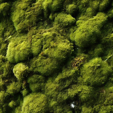 Beautiful green moss on the  floor, moss closeup, macro. Beautiful background of moss for wallpaper.の素材