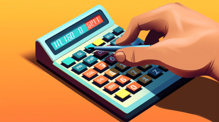 Hand writing home budget with calculatorの素材