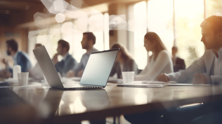 Blurred background of business people in conference hall or seminar room.の素材
