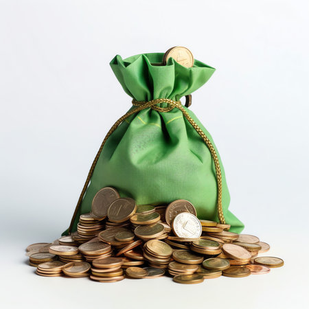 Coins in sack and plant glowing in savings coins, Pension fund, 401K, Passive income, Investment andの素材