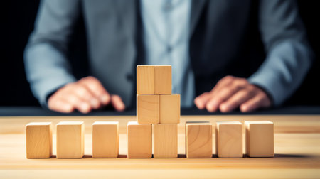 Build your brand symbol. Businessman turns wooden cubes and changes the word 'build' to 'brand'. Beaの素材