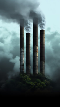 Air pollution from power plant chimneys.の素材
