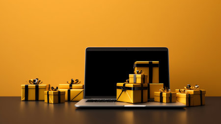 Online shopping 3D Illustration, online shop, online payment and delivery concept with floating elemの素材