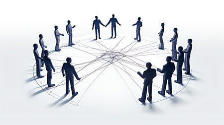 Internal communications words and arrows connected figures.の素材