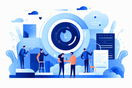 Sales management concept in flat style. Manager analyzing growing chart scene. Developing sales forcの素材