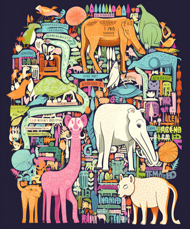 Biodiversity vector typography, with silhouettes of wild animals, as a banner or poster, Internationの素材