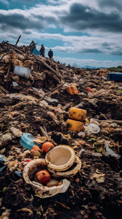 Heavy machinery shredding garbage in an open air landfill. Wasteの素材