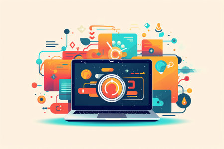online advertising in laptop and mobile gadgetの素材