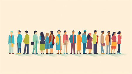Flat illustration of a crowd containing inclusive and diversified people all together without any diの素材