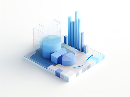 3d growth diagram in blue. The concept of business, finance, analytics. Digital vector monochrome grの素材