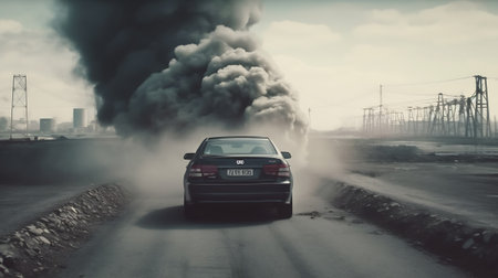 air pollution from the exhaust of cars in the city during the cold day, environmental pollution in tの素材