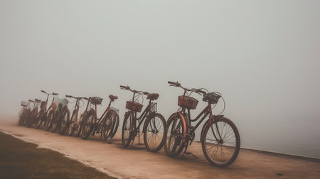 Row of bicycles at rental stationの素材