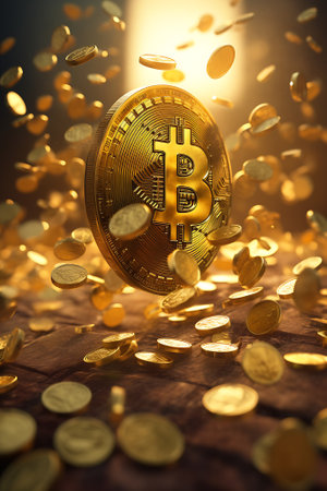 Bitcoin Scattered Gold Coins Falling 3d Coin, Cryptocurrencies explosion, Golden bitcoins, Golden Biの素材