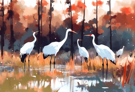 India, 9 December, 2021 : Flock of cranes, Demoiselle crane, Group of Demoiselle cranes,  Grus virgoの素材