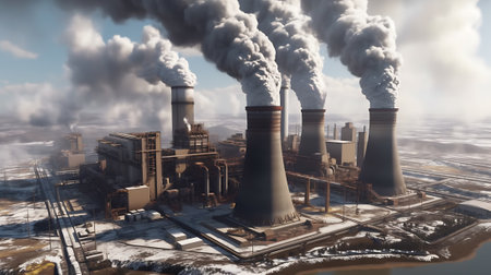 Brown coal power plant emission.の素材