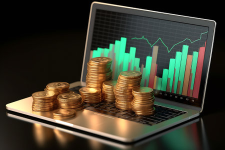 Economics education concept. calculator, coins, Financial learning. transactions for Cost reductionの素材