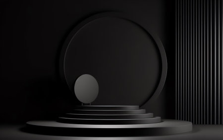 Classic luxury abstract black podium cosmetic background for branding and product presentation.3d reの素材