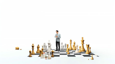Creative abstract template collage of hands holding chess figures opponents intellectual game strateの素材