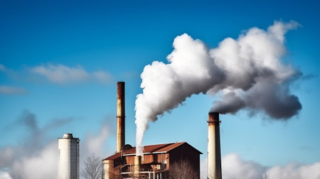 Air pollution from power plant chimneys.