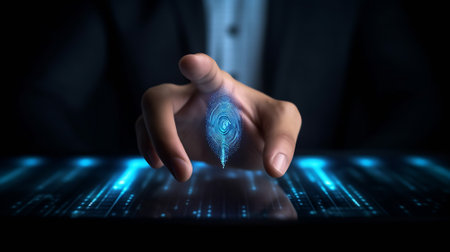 Businessman hand touching of digital data network transformation for next generation technology on cの素材