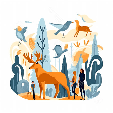 A vector format illustration that celebrates animal and biodiversity in a colorful and vibrant styleの素材
