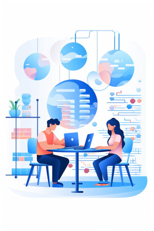 vector illustration of business, office workers are studying the infographic, the analysis of the evの素材