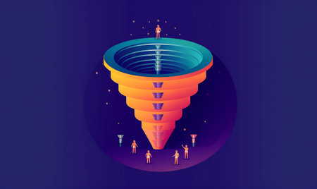 Geometric objects falling into funnel, charts, graphs and diagrams. Concept of sales statistics, sucの素材
