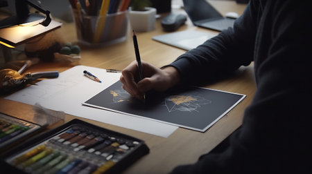 Graphic designer drawing sketch design creative Ideas draft Logo product trademark label brand artwoの素材