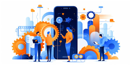 mobile application  development and design  process concept with business  team working conceptの素材