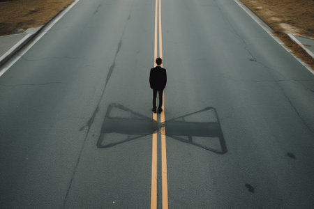Ethical and Legal - businessman confused Standing at the crossroadの素材