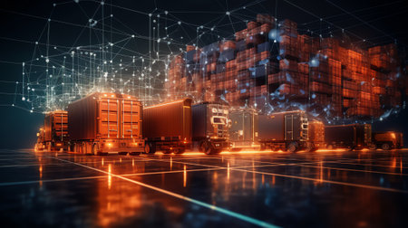 Stores are linked by supply lines. Logistic and service support, franchise. Funding. Business develoの素材