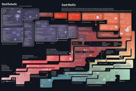Software development flowchart diagram showing branching, merging, pull request, commit, master, devの素材