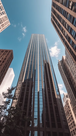 Modern tower buildings or skyscrapers in financial district with cloud on sunny day in Chicago, USA.の素材