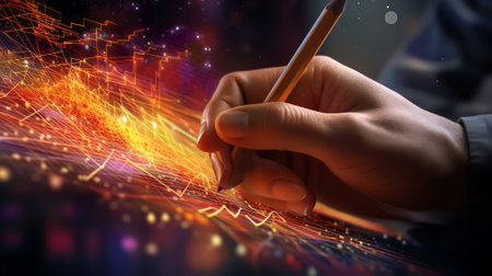 A businessman hand writing a business graphの素材