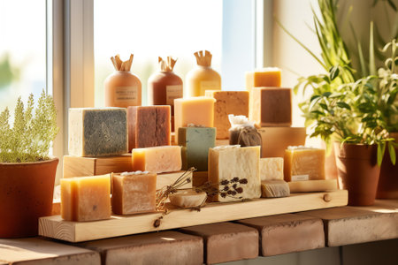 Handmade natural soap, eco friendly spa, beauty skincare concept. Small business, ethical shopping iの素材