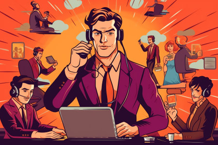 Information, telephone consultation illustrations. operators, investigators, telephone consultationsの素材